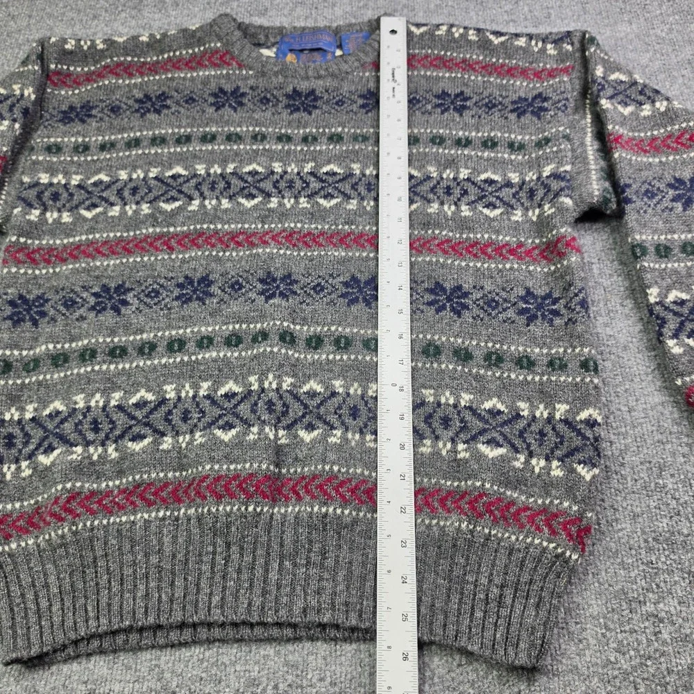 Wm. H. Leishman Sweater Mens M Grey‎ Fair Isle Shetland Wool Crewneck Pullover